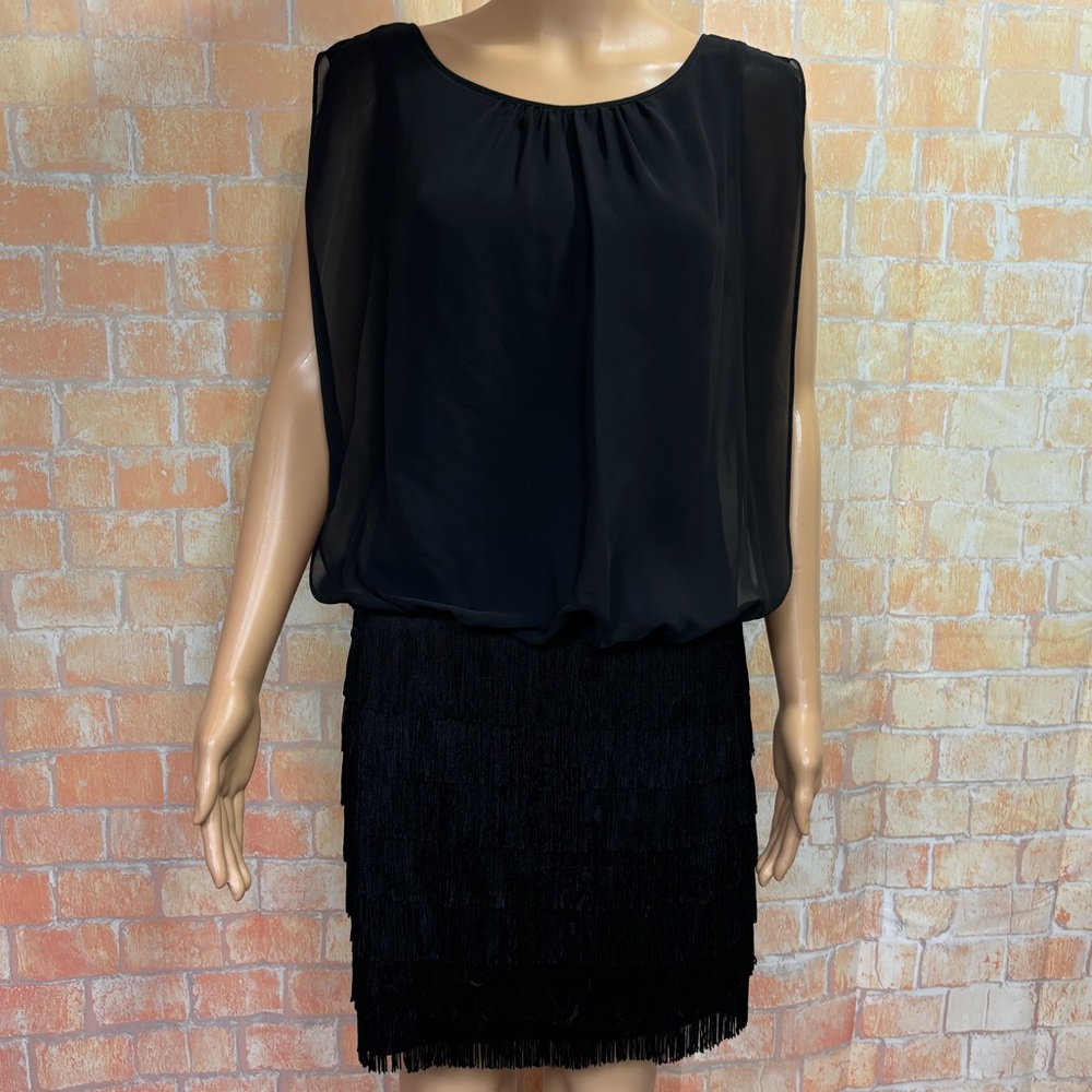 Aiden by Aiden Mattox Fringe Detail Chiffon Blouson Dress - Picture 3 of 13